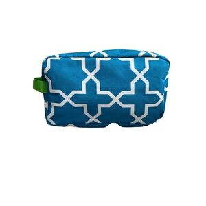 Blue and White Geometric Pattern Make Up Pouch